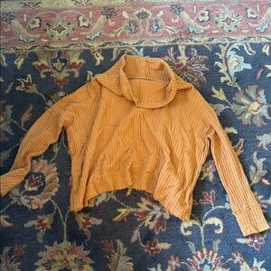 Free People Orange Cowl Neck Cropped Sweater